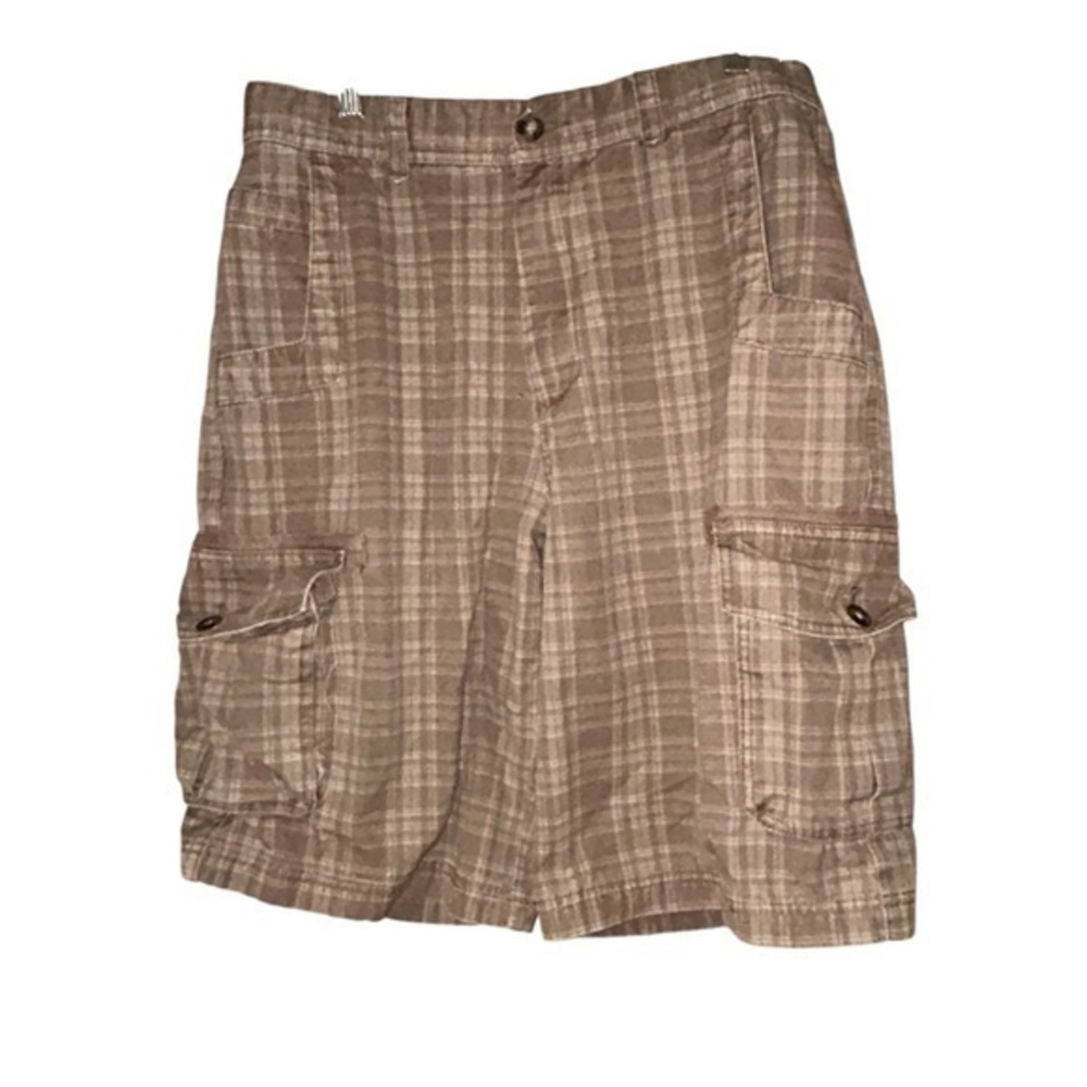 Cabela’s Casuals Men’s Tan Plaid Cargo Shorts 11” inseam Cotton Size‎ 34